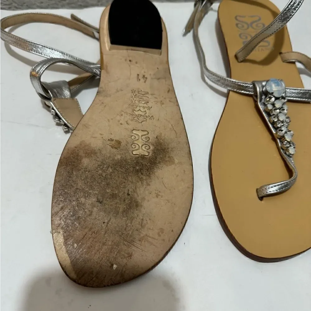 Positano Metallic silver Multicolor Jeweled Thong Sandal Made In Italy Size 10